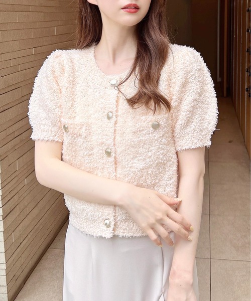 INGNI（イング）の「ファンシーヤーン半袖ニットカーディガン（カーディガン/ボレロ・レディース・ピンク/ベージュ/オフホワイト・M）」の7枚目の写真