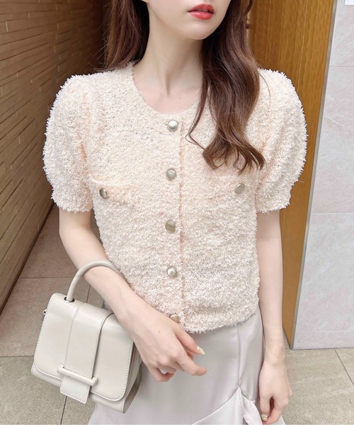 INGNI（イング）の「ファンシーヤーン半袖ニットカーディガン（カーディガン/ボレロ・レディース・ピンク/ベージュ/オフホワイト・M）」の6枚目の写真