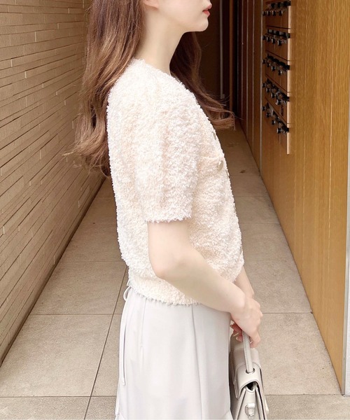 INGNI（イング）の「ファンシーヤーン半袖ニットカーディガン（カーディガン/ボレロ・レディース・ピンク/ベージュ/オフホワイト・M）」の5枚目の写真