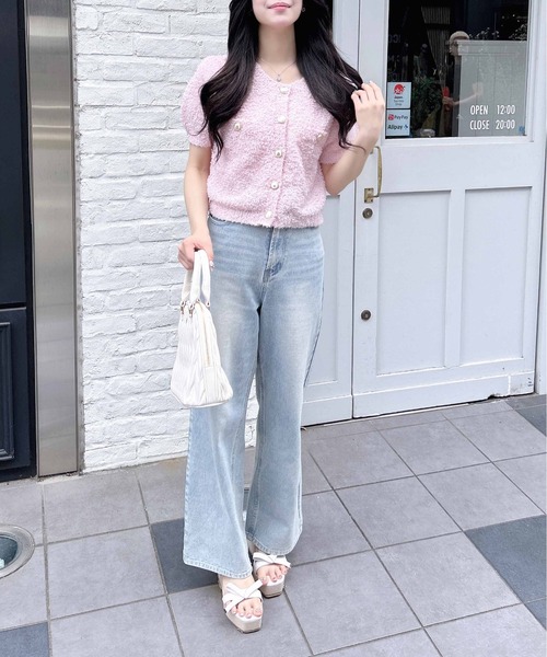 INGNI（イング）の「ファンシーヤーン半袖ニットカーディガン（カーディガン/ボレロ・レディース・ピンク/ベージュ/オフホワイト・M）」の15枚目の写真