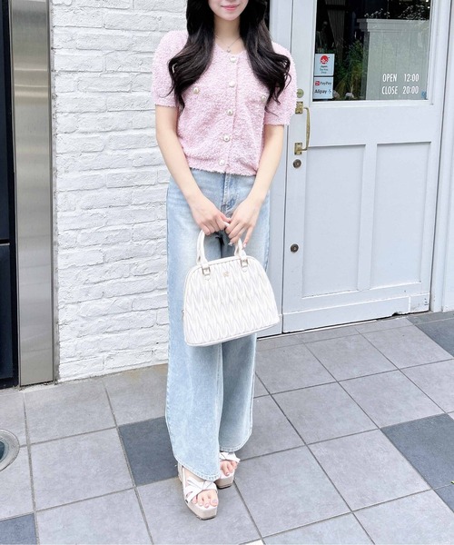 INGNI（イング）の「ファンシーヤーン半袖ニットカーディガン（カーディガン/ボレロ・レディース・ピンク/ベージュ/オフホワイト・M）」の14枚目の写真