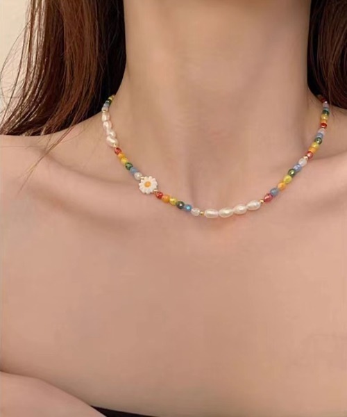 花モチーフ マルチカラー　ネックレス ビズー公式】マルチカラー K10(10金) K18(18金) プラチナ ネックレス