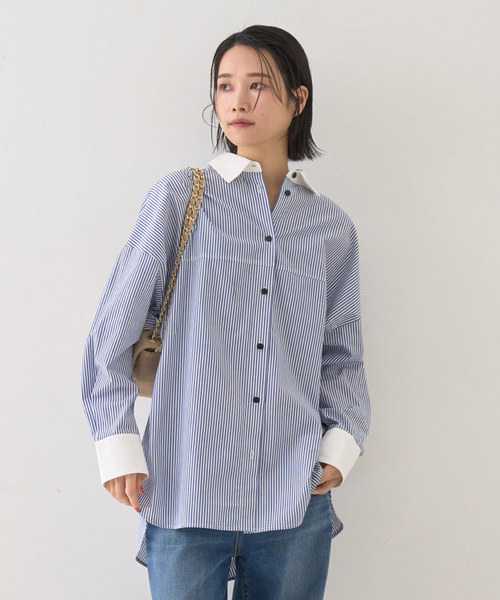 Rouge vif Anna（ルージュヴィフアンナ）の「コットンストライプクレリックシャツ（シャツ/ブラウス・レディース・ネイビー/ブルー・フリー）」の3枚目の写真