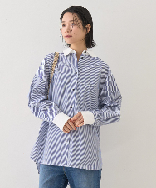 Rouge vif Anna（ルージュヴィフアンナ）の「コットンストライプクレリックシャツ（シャツ/ブラウス・レディース・ネイビー/ブルー・フリー）」の4枚目の写真