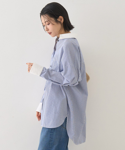 Rouge vif Anna（ルージュヴィフアンナ）の「コットンストライプクレリックシャツ（シャツ/ブラウス・レディース・ネイビー/ブルー・フリー）」の5枚目の写真