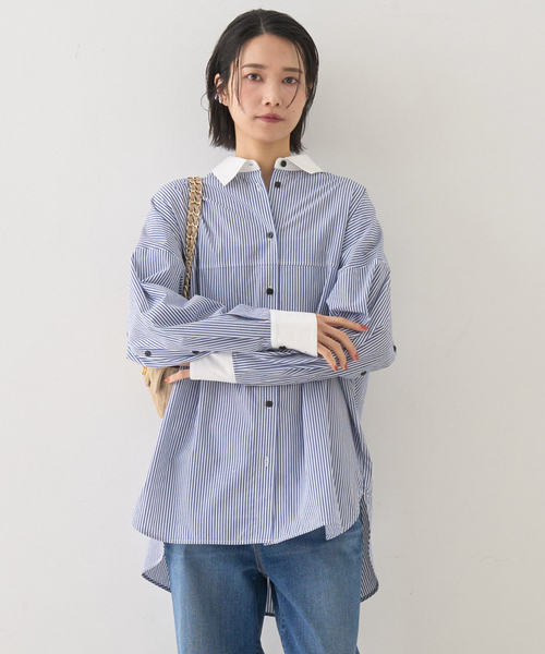 Rouge vif Anna（ルージュヴィフアンナ）の「コットンストライプクレリックシャツ（シャツ/ブラウス・レディース・ネイビー/ブルー・フリー）」の6枚目の写真