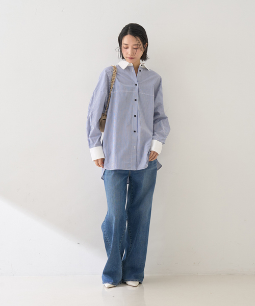 Rouge vif Anna（ルージュヴィフアンナ）の「コットンストライプクレリックシャツ（シャツ/ブラウス・レディース・ネイビー/ブルー・フリー）」の17枚目の写真