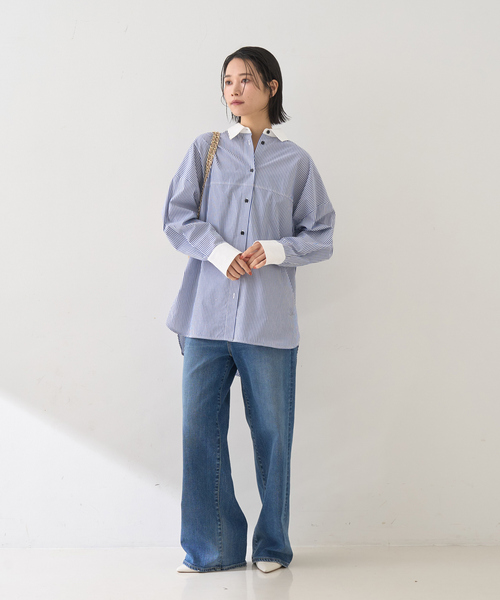 Rouge vif Anna（ルージュヴィフアンナ）の「コットンストライプクレリックシャツ（シャツ/ブラウス・レディース・ネイビー/ブルー・フリー）」の18枚目の写真