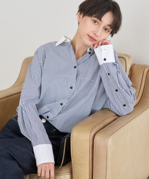 Rouge vif Anna（ルージュヴィフアンナ）の「コットンストライプクレリックシャツ（シャツ/ブラウス・レディース・ネイビー/ブルー・フリー）」の2枚目の写真