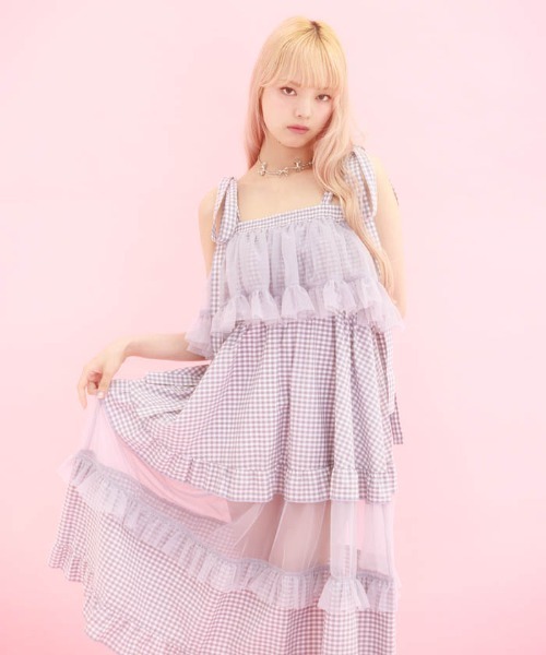 フリー【新品インポートセレクト】ボルドーフリルティアードプリーツワンピースドレス ワンピース ドレス プリーツ Iライン ミモレ丈 ライトグレー