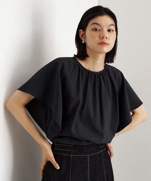 THE SHOP TK （ザ ショップ ティーケー ）の「フレアスリーブブラウス【二の腕カバー/UV/洗濯機OK】（シャツ/ブラウス・レディース・チャコール/ブルー系その他/カーキ・13/12）」の3枚目の写真