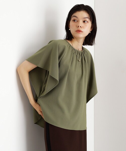 THE SHOP TK （ザ ショップ ティーケー ）の「フレアスリーブブラウス【二の腕カバー/UV/洗濯機OK】（シャツ/ブラウス・レディース・チャコール/ブルー系その他/カーキ・13/12）」の5枚目の写真