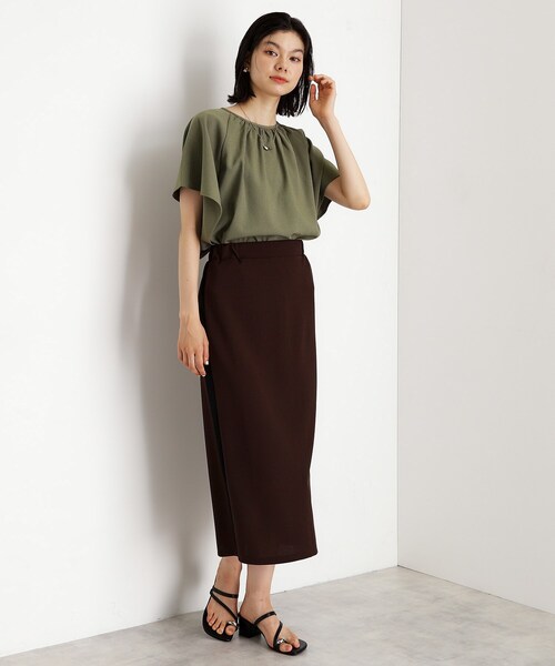 THE SHOP TK （ザ ショップ ティーケー ）の「フレアスリーブブラウス【二の腕カバー/UV/洗濯機OK】（シャツ/ブラウス・レディース・チャコール/ブルー系その他/カーキ・13/12）」の7枚目の写真