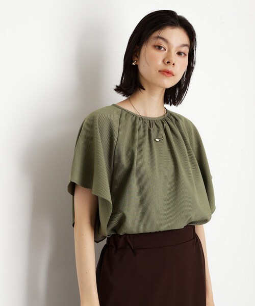 THE SHOP TK （ザ ショップ ティーケー ）の「フレアスリーブブラウス【二の腕カバー/UV/洗濯機OK】（シャツ/ブラウス・レディース・チャコール/ブルー系その他/カーキ・13/12）」の4枚目の写真