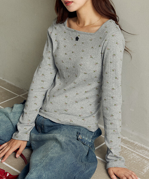 PUBLUX（パブリュクス）の「MARY QUANT × PUBLUX/マリークワント ワンポイント刺繍 2WAY 針抜きフライス ロンT　限定展開（Tシャツ/カットソー・レディース・ブラック/オフホワイト/グレー/ホワイト/ダークグレー・ﾌﾘ-）」の5枚目の写真