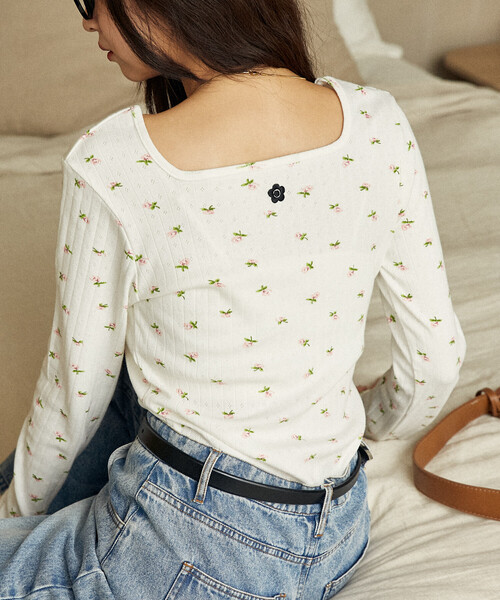 PUBLUX（パブリュクス）の「MARY QUANT × PUBLUX/マリークワント ワンポイント刺繍 2WAY 針抜きフライス ロンT　限定展開（Tシャツ/カットソー・レディース・ブラック/オフホワイト/グレー/ホワイト/ダークグレー・ﾌﾘ-）」の6枚目の写真