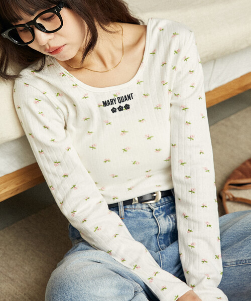 PUBLUX（パブリュクス）の「MARY QUANT × PUBLUX/マリークワント ワンポイント刺繍 2WAY 針抜きフライス ロンT　限定展開（Tシャツ/カットソー・レディース・ブラック/オフホワイト/グレー/ホワイト/ダークグレー・ﾌﾘ-）」の7枚目の写真