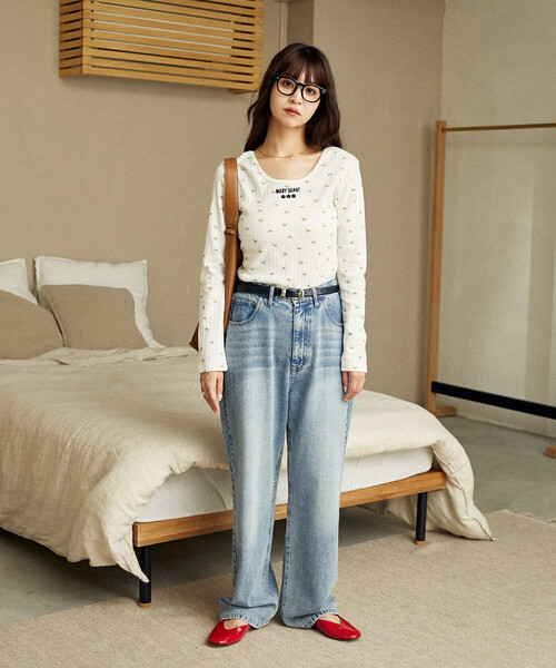PUBLUX（パブリュクス）の「MARY QUANT × PUBLUX/マリークワント ワンポイント刺繍 2WAY 針抜きフライス ロンT　限定展開（Tシャツ/カットソー・レディース・ブラック/オフホワイト/グレー/ホワイト/ダークグレー・ﾌﾘ-）」の10枚目の写真