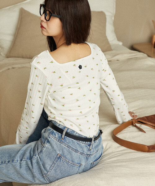 PUBLUX（パブリュクス）の「MARY QUANT × PUBLUX/マリークワント ワンポイント刺繍 2WAY 針抜きフライス ロンT　限定展開（Tシャツ/カットソー・レディース・ブラック/オフホワイト/グレー/ホワイト/ダークグレー・ﾌﾘ-）」の14枚目の写真