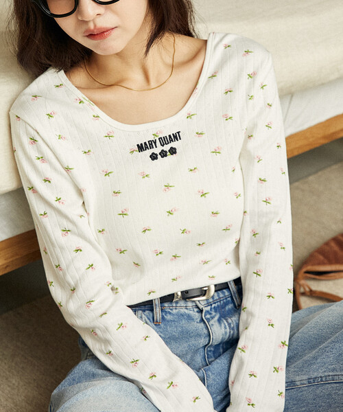PUBLUX（パブリュクス）の「MARY QUANT × PUBLUX/マリークワント ワンポイント刺繍 2WAY 針抜きフライス ロンT　限定展開（Tシャツ/カットソー・レディース・ブラック/オフホワイト/グレー/ホワイト/ダークグレー・ﾌﾘ-）」の16枚目の写真