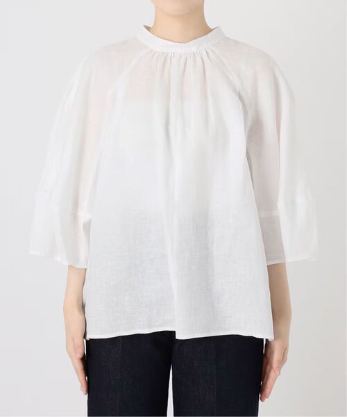 B.C STOCK（ベーセーストック）の「《追加6》手洗い可 / フレンチリネン2wayブラウス（シャツ/ブラウス・レディース・カーキ/ピンク/ホワイト/ブラックミックス/ブルー・FREE）」の7枚目の写真