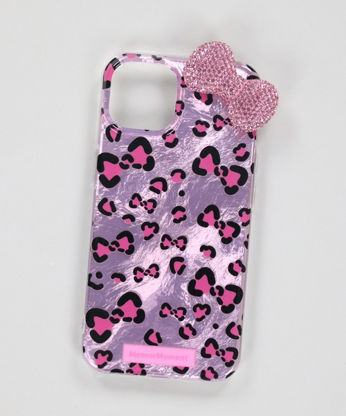 iPhone14/15/16対応 プラスマホケース/ヒョウ柄リボン/レオパード