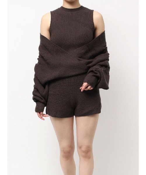 セール】アームギャザーレイヤードニットロンパース（つなぎ