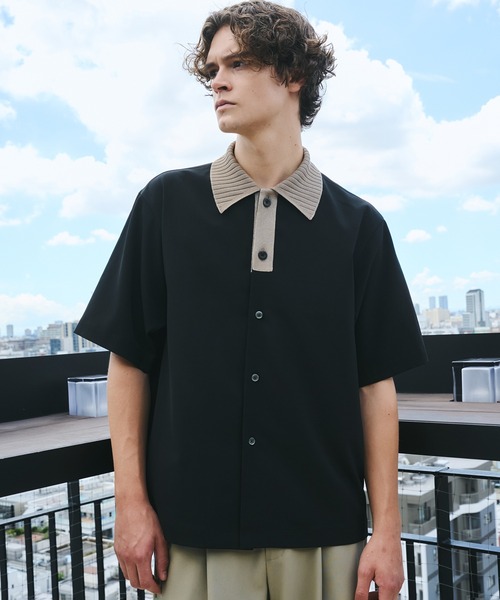 UNITED TOKYO（ユナイテッドトウキョウ）の「バイカラーニットドッキングシャツ（シャツ/ブラウス・メンズ・ブラウン/ブラック・1/2）」の5枚目の写真