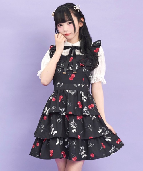 Secret Honey（シークレットハニー）の「リボン×チェリープリントワンピース（ワンピース・レディース・ワインレッド/ブラック・MEDIUM）」の2枚目の写真