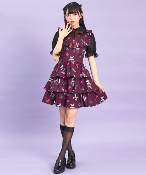 Secret Honey（シークレットハニー）の「リボン×チェリープリントワンピース（ワンピース・レディース・ワインレッド/ブラック・MEDIUM）」の4枚目の写真