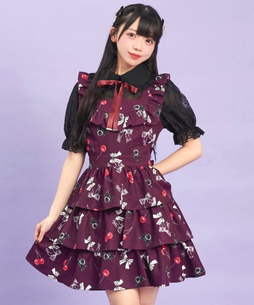 Secret Honey（シークレットハニー）の「リボン×チェリープリントワンピース（ワンピース・レディース・ワインレッド/ブラック・MEDIUM）」の5枚目の写真