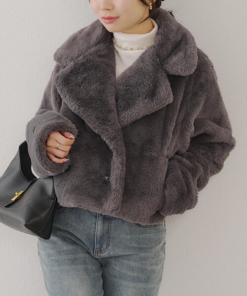 ラビット風ファーショートジャケット（その他アウター）｜Another