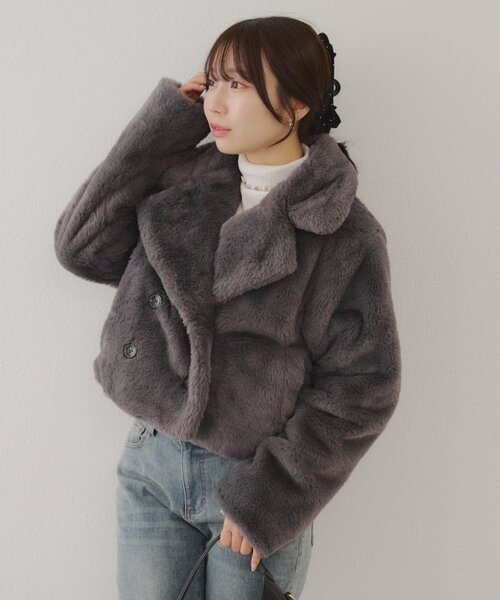 ラビット風ファーショートジャケット（その他アウター）｜Another