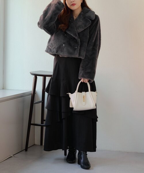 セール】ラビット風ファーショートジャケット（その他アウター