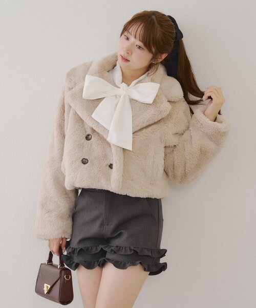 セール】ラビット風ファーショートジャケット（その他アウター