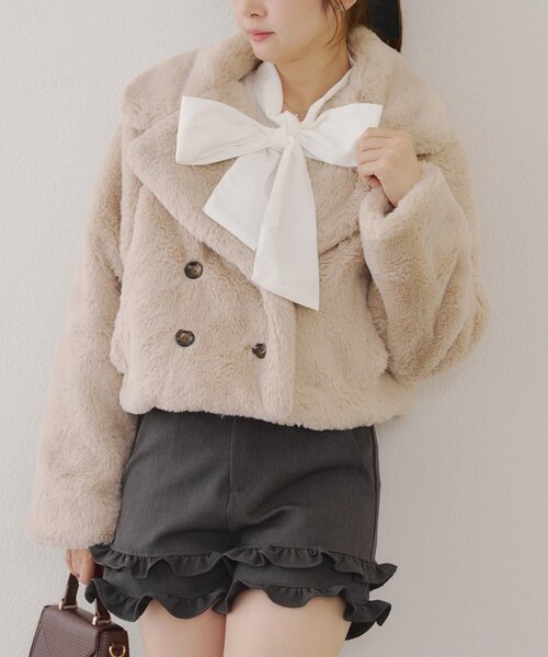 再お値下げ♪【blugirl 】美品⭐︎ラビットファー ショートジャケット ラビット風ファーショートジャケット（その他アウター）｜Another