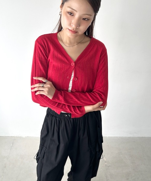 Bamm(バム)の「Vネックベーシックカーディガン(Tシャツ/カットソー・レディース・ホワイト/レッド/ブラック/グレー・FREE)」の10枚目の写真