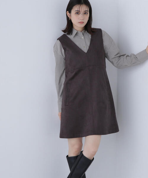 NATURAL BEAUTY BASIC（ナチュラルビューティーベーシック）の「◇フェイクスエードミニジャンスカ（ジャンパースカート・レディース・ブルー/キャメル/チャコールグレー・SMALL/MEDIUM）」の4枚目の写真