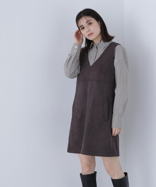 NATURAL BEAUTY BASIC（ナチュラルビューティーベーシック）の「◇フェイクスエードミニジャンスカ（ジャンパースカート・レディース・ブルー/キャメル/チャコールグレー・SMALL/MEDIUM）」の6枚目の写真