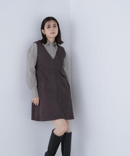 NATURAL BEAUTY BASIC（ナチュラルビューティーベーシック）の「◇フェイクスエードミニジャンスカ（ジャンパースカート・レディース・ブルー/キャメル/チャコールグレー・SMALL/MEDIUM）」の8枚目の写真