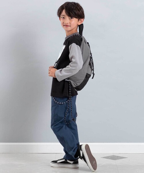 WASK(ワスク)の「メッシュポケットドローコードナップサック(バックパック/リュック・キッズ・グレー/ブラック・FREE)」の6枚目の写真