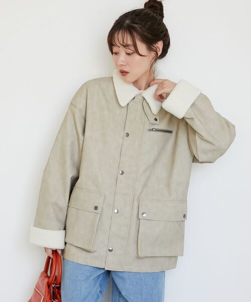 le.coeur blanc(ルクールブラン)の「《WEB限定アイテム》ヴィンテージライクボアカラーブルゾン(ブルゾン・レディース・ブラウン/ベージュ/ブラック・38)」の3枚目の写真