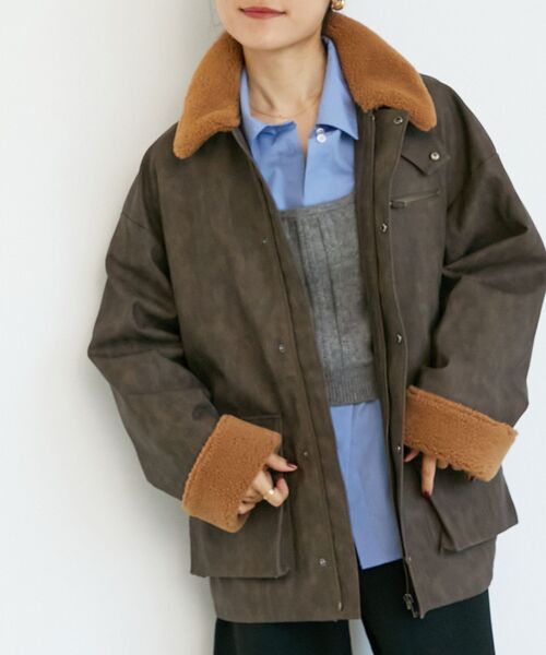 le.coeur blanc(ルクールブラン)の「《WEB限定アイテム》ヴィンテージライクボアカラーブルゾン(ブルゾン・レディース・ブラウン/ベージュ/ブラック・38)」の2枚目の写真