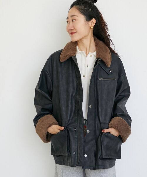 le.coeur blanc(ルクールブラン)の「《WEB限定アイテム》ヴィンテージライクボアカラーブルゾン(ブルゾン・レディース・ブラウン/ベージュ/ブラック・38)」の1枚目の写真