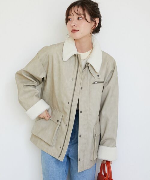 le.coeur blanc(ルクールブラン)の「《WEB限定アイテム》ヴィンテージライクボアカラーブルゾン(ブルゾン・レディース・ブラウン/ベージュ/ブラック・38)」の6枚目の写真