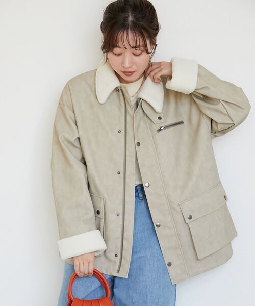 le.coeur blanc(ルクールブラン)の「《WEB限定アイテム》ヴィンテージライクボアカラーブルゾン(ブルゾン・レディース・ブラウン/ベージュ/ブラック・38)」の7枚目の写真