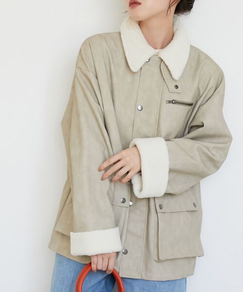 le.coeur blanc(ルクールブラン)の「《WEB限定アイテム》ヴィンテージライクボアカラーブルゾン(ブルゾン・レディース・ブラウン/ベージュ/ブラック・38)」の8枚目の写真