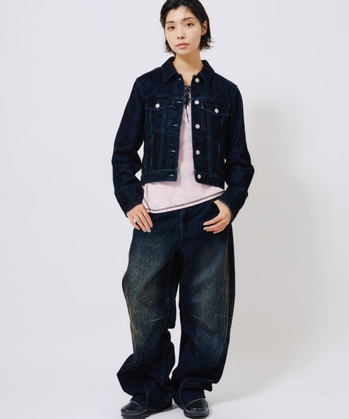 atmos pink(アトモスピンク)の「atmos pink Flocky Denim Pants / アトモス ピンク フロッキー デニム パンツ(デニムパンツ・レディース・ブロンズ/ネイビー・S/M)」の5枚目の写真