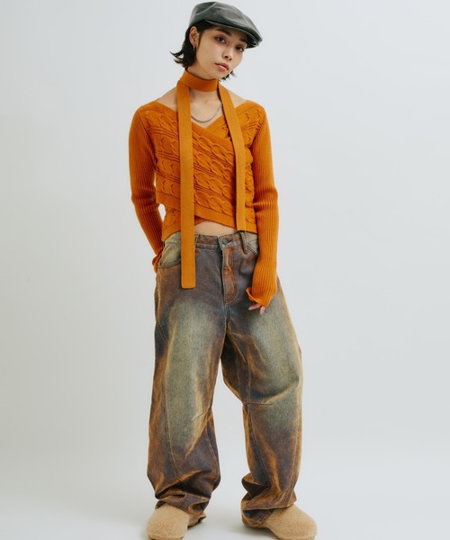 atmos pink(アトモスピンク)の「atmos pink Flocky Denim Pants / アトモス ピンク フロッキー デニム パンツ(デニムパンツ・レディース・ブロンズ/ネイビー・S/M)」の14枚目の写真