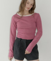 Tシャツ/カットソー（ピンク/桃色系・ボーダー柄）ファッション